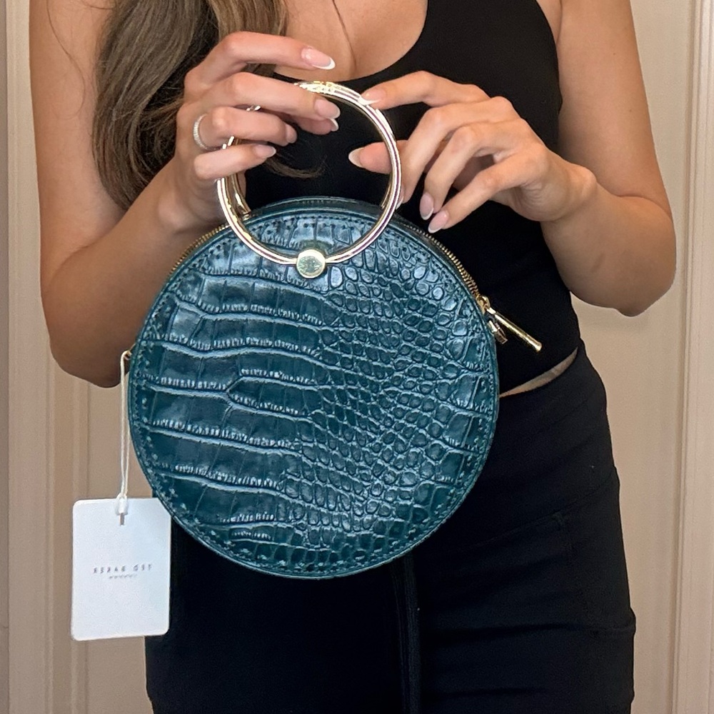Ted Baker Croc-Embossed Circle Wristlet with Gold Ring